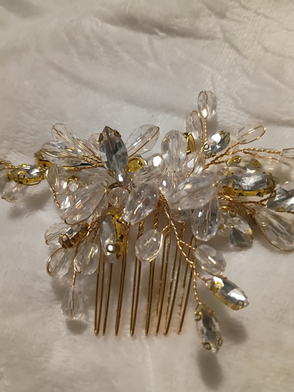 Gold Crystal Bridal Hair Comb - Clear Crystal Accent